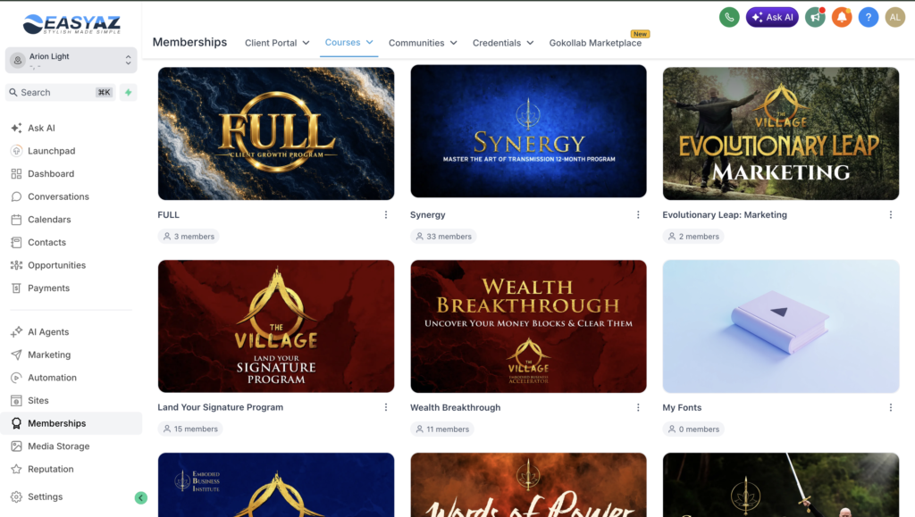 Memberships and programs running in GoHighLevel alongside a clinic booking system