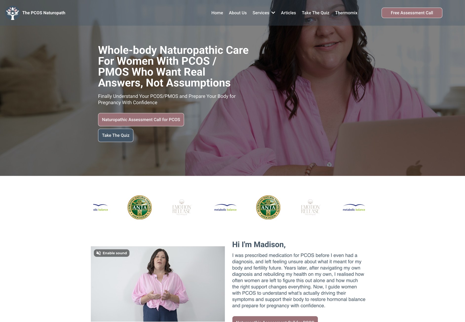 Homepage of The PCOS Naturopath website, designed by EasyAz